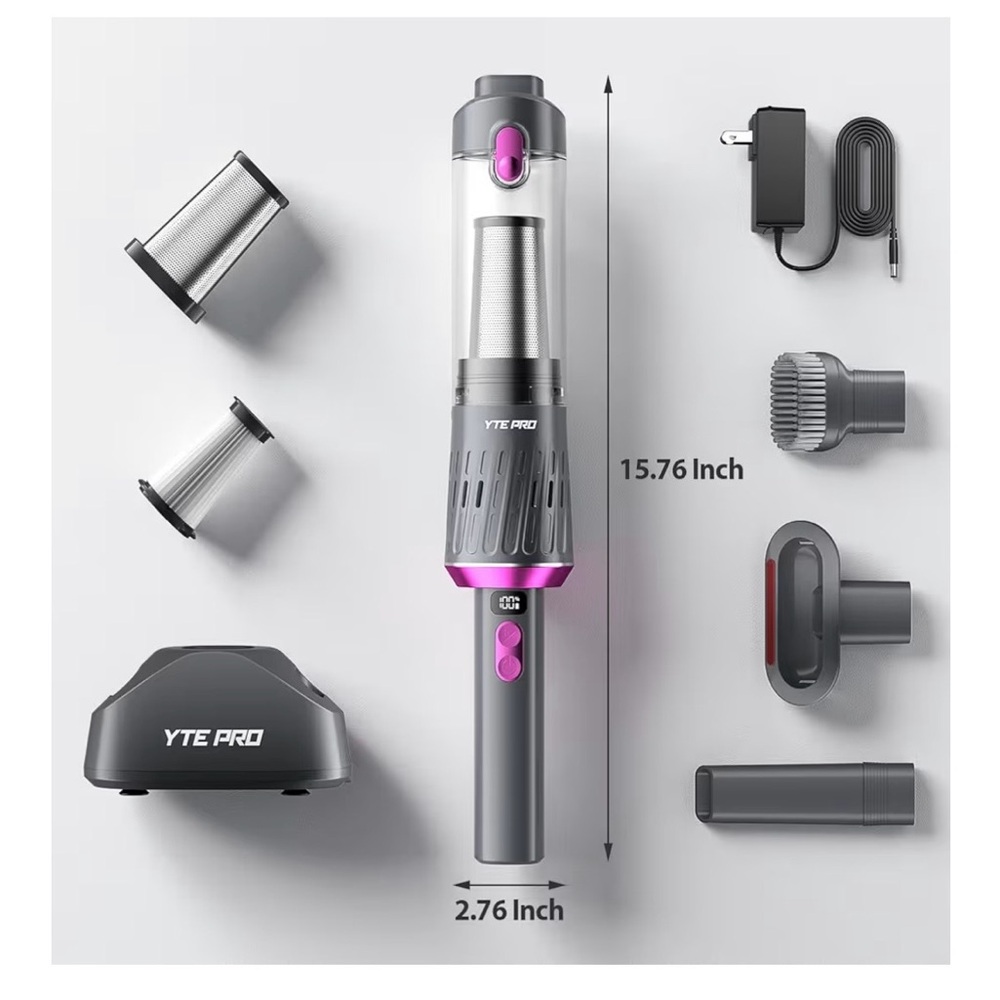 YTE PRO Cordless Handheld Vacuum - Gray with Pink Accents